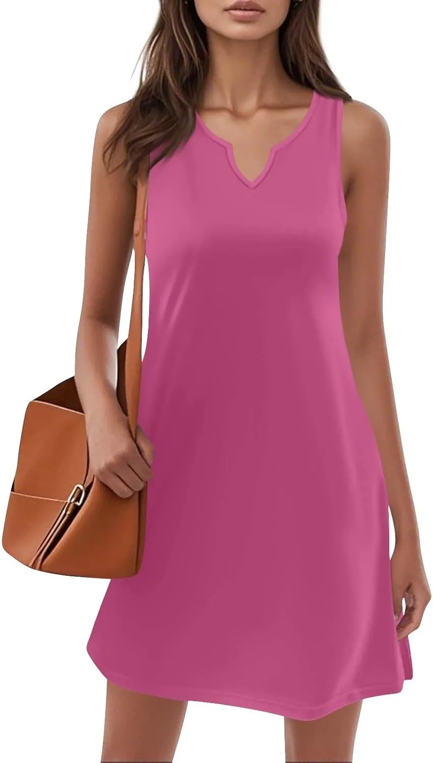 Summer Dresses for Women V-Neck Sundresses Sleeveless Loose Sleep Dress Beach Tank Dress Printed Casual T Shirt Dresses