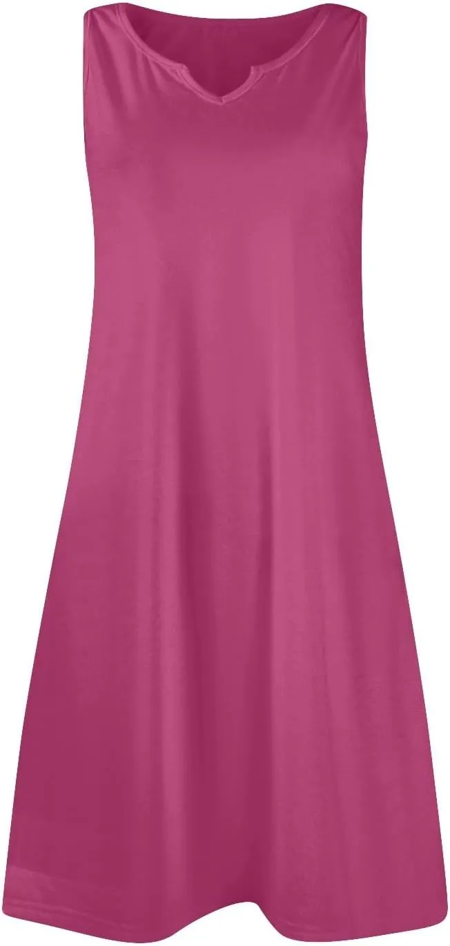 Summer Dresses for Women V-Neck Sundresses Sleeveless Loose Sleep Dress Beach Tank Dress Printed Casual T Shirt Dresses