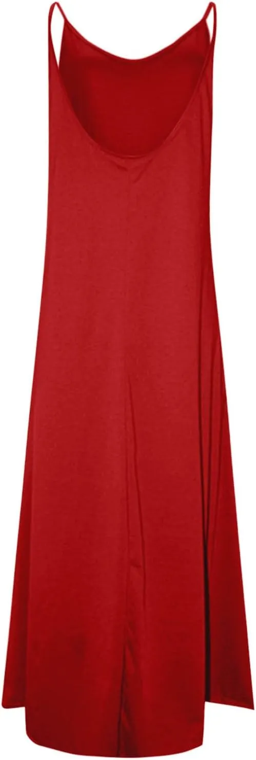 Sun Dresses for Women Strappy V Neck Sleeveless Flowy Deesses Casual Loose Long Maxi Beach Sundress with Pockets