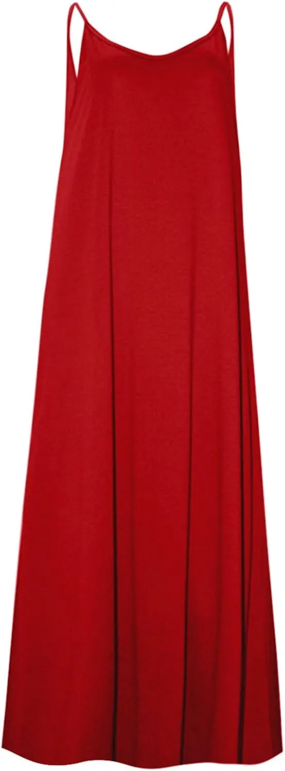 Sun Dresses for Women Strappy V Neck Sleeveless Flowy Deesses Casual Loose Long Maxi Beach Sundress with Pockets