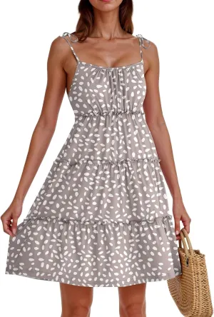 Sundress for Women 2025 Summer Casual Travel Vacation Beach Cover Ups Floral Spaghetti Strap Flowy Cute Mini Dress