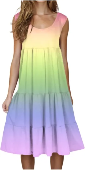 Sundresses for Women 2025 Sleeveless Cute Petite Mini Dress Tiered Summer Flowy Boho Sundress Beach Wear