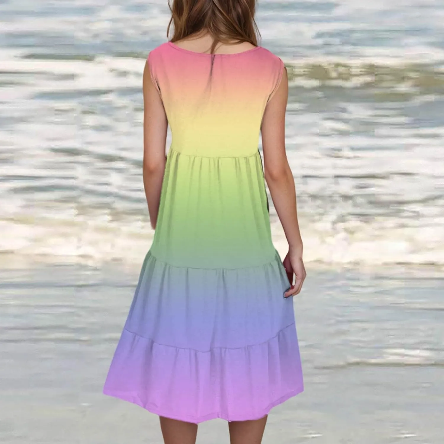 Sundresses for Women 2025 Sleeveless Cute Petite Mini Dress Tiered Summer Flowy Boho Sundress Beach Wear