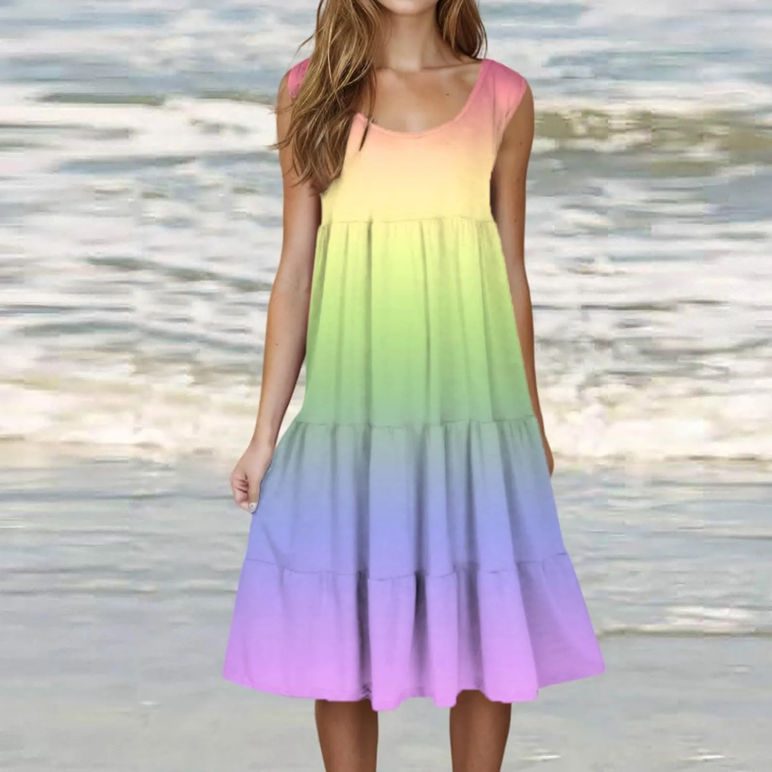 Sundresses for Women 2025 Sleeveless Cute Petite Mini Dress Tiered Summer Flowy Boho Sundress Beach Wear