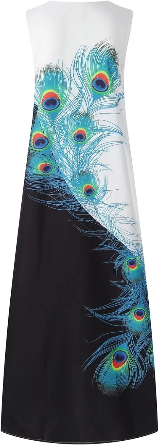 Sundresses for Women 2025 Trendy Flower Print Maxi Dresses Casual Boho Flowy Sundress Summer Vacation Party Dress