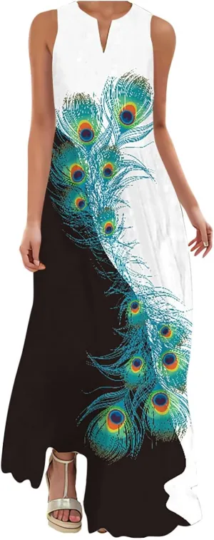 Sundresses for Women 2025 Trendy Flower Print Maxi Dresses Casual Boho Flowy Sundress Summer Vacation Party Dress