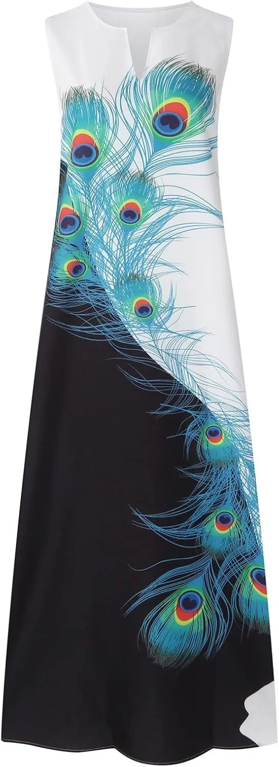 Sundresses for Women 2025 Trendy Flower Print Maxi Dresses Casual Boho Flowy Sundress Summer Vacation Party Dress