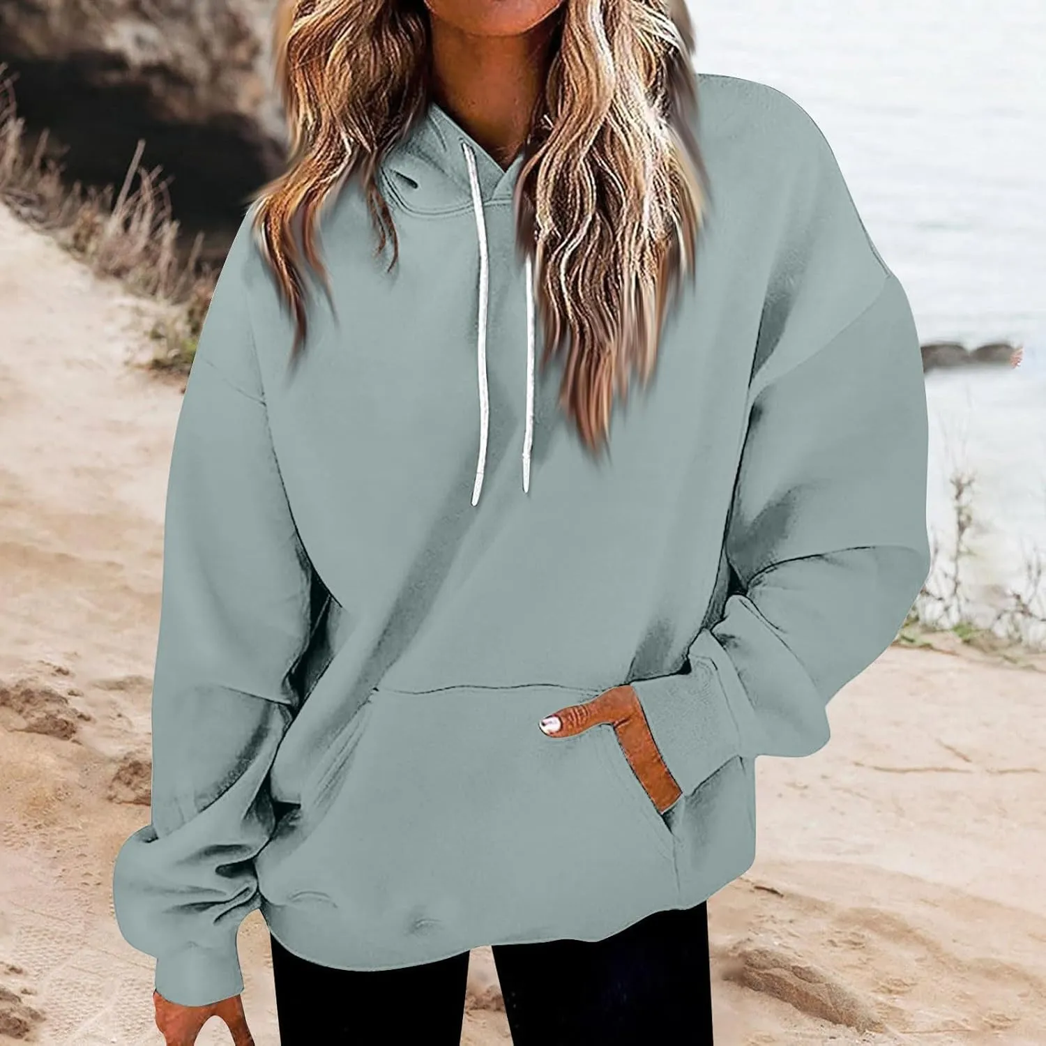Sweatshirt for Womens Fashion Plain Long Sleeve Oversized Hoodies Causal Pullover Loose Fit Athletic Oversized Tops