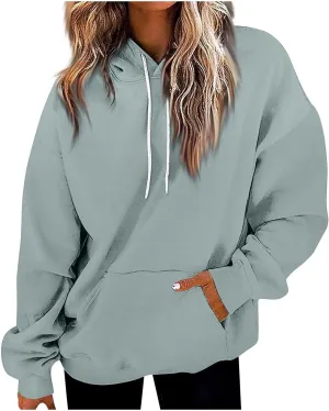 Sweatshirt for Womens Fashion Plain Long Sleeve Oversized Hoodies Causal Pullover Loose Fit Athletic Oversized Tops