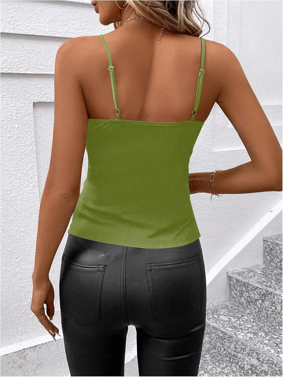 SweatyRocks Women's Twist Wrap V Neck Spaghetti Strap Ruched Camisole Tank Top