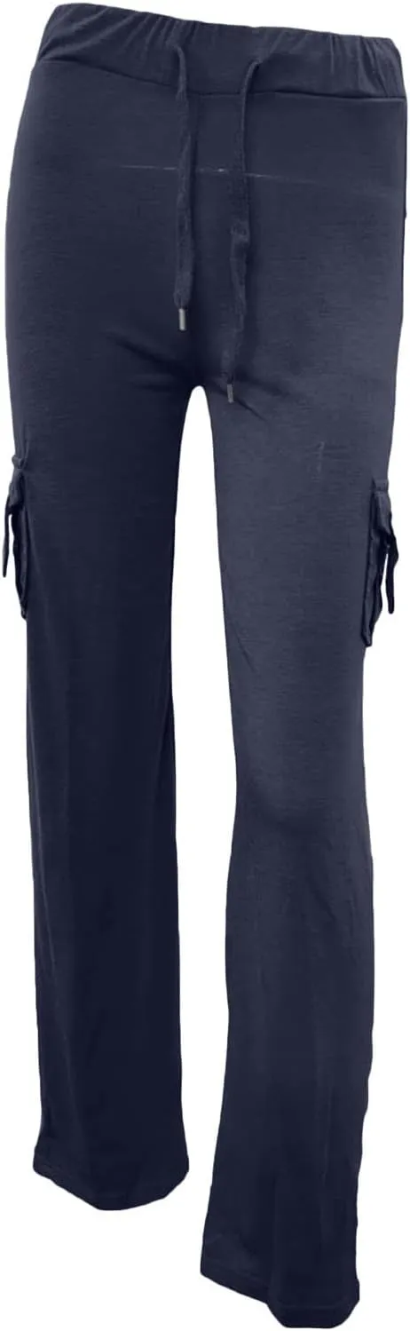 TANGNADE Womens Cargo Pants High Waist Wide Leg Pants with Pockets Drawstring Yoga Workout Leggings Gym Trouser Pants