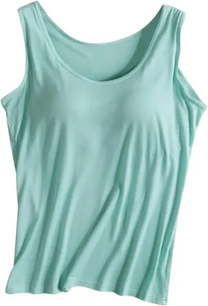 Tank Top with Built in Bra for Women Plus Size Wide Strap Crewneck Workout Yoga Athletic Casual Camisole Outfits 2025