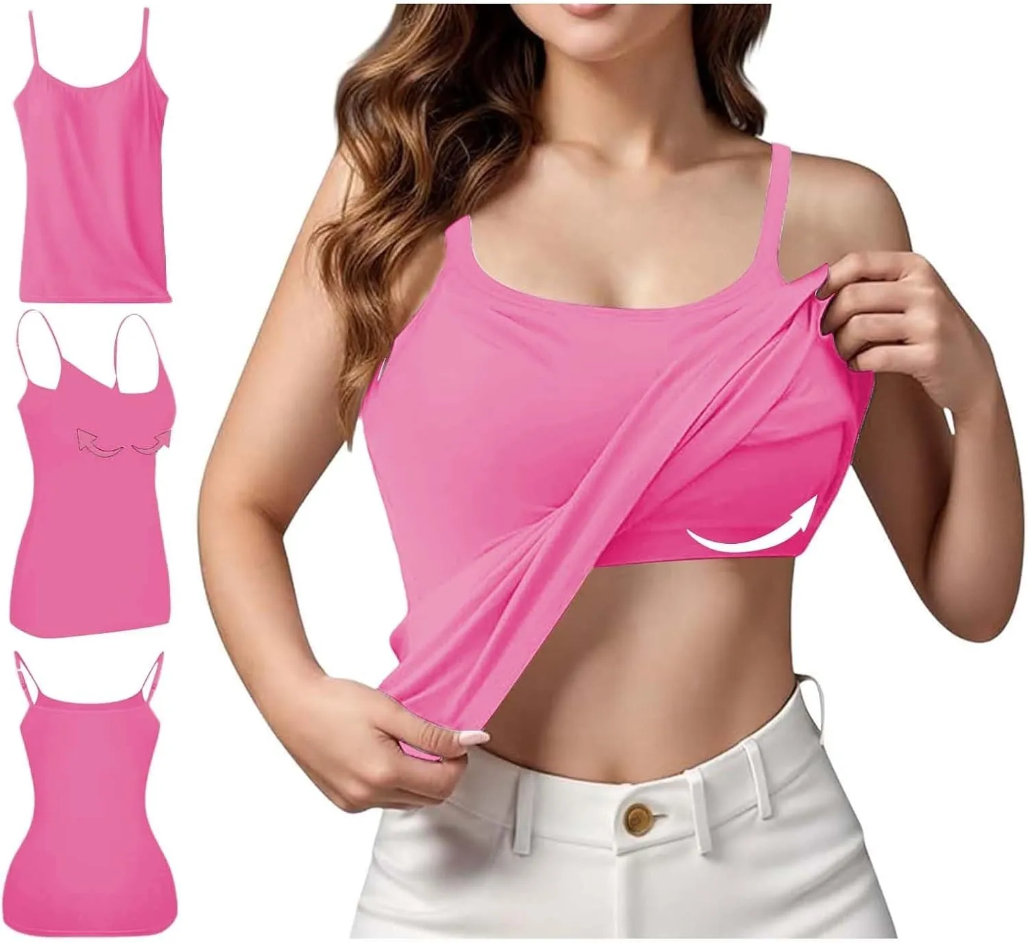 Tank Top with Built in Bra for Women Sports Cami Shirts Spring Summer Workout Camisoles Sleeveless Bras Under Clothes