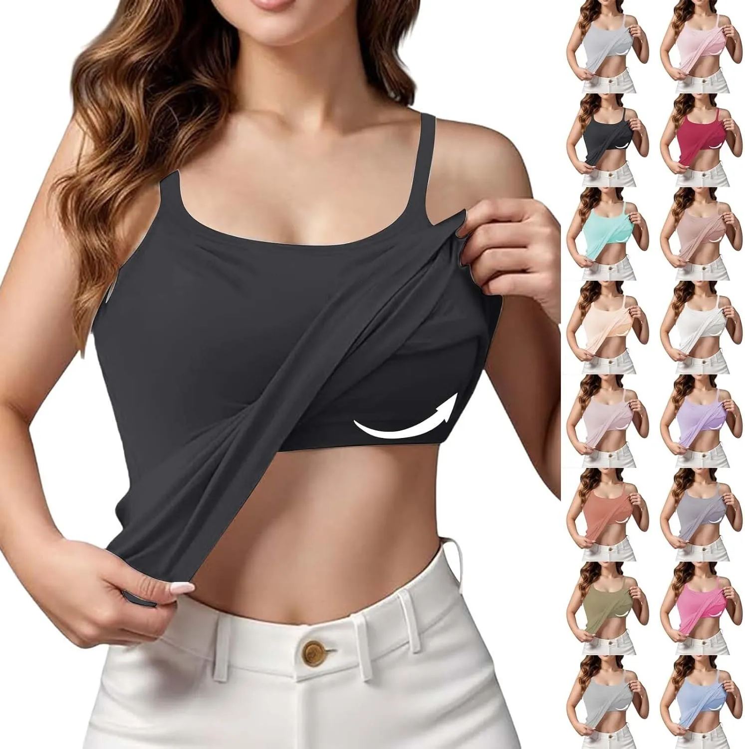 Tank Top with Built in Bra for Women Sports Cami Shirts Spring Summer Workout Camisoles Sleeveless Bras Under Clothes