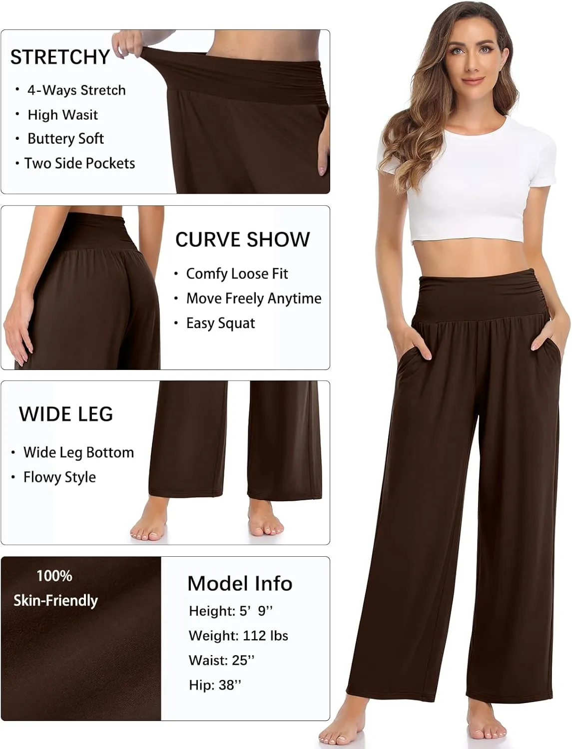 TARSE Womens Wide Leg Pants Casual Loose Yoga Sweatpants Comfy Lounge Pajama Flowy Pants Pockets