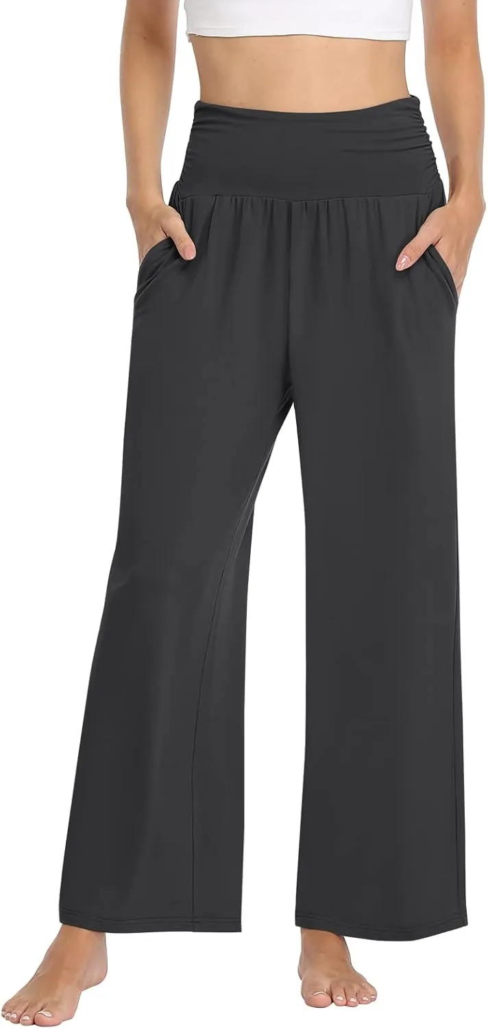 TARSE Womens Wide Leg Pants Casual Loose Yoga Sweatpants Comfy Lounge Pajama Flowy Pants Pockets