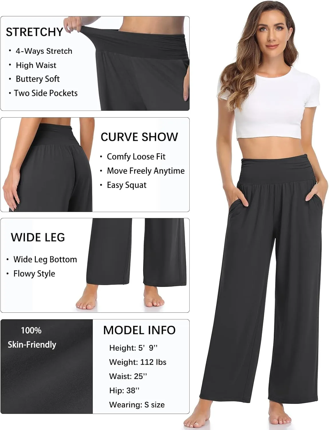 TARSE Womens Wide Leg Pants Casual Loose Yoga Sweatpants Comfy Lounge Pajama Flowy Pants Pockets