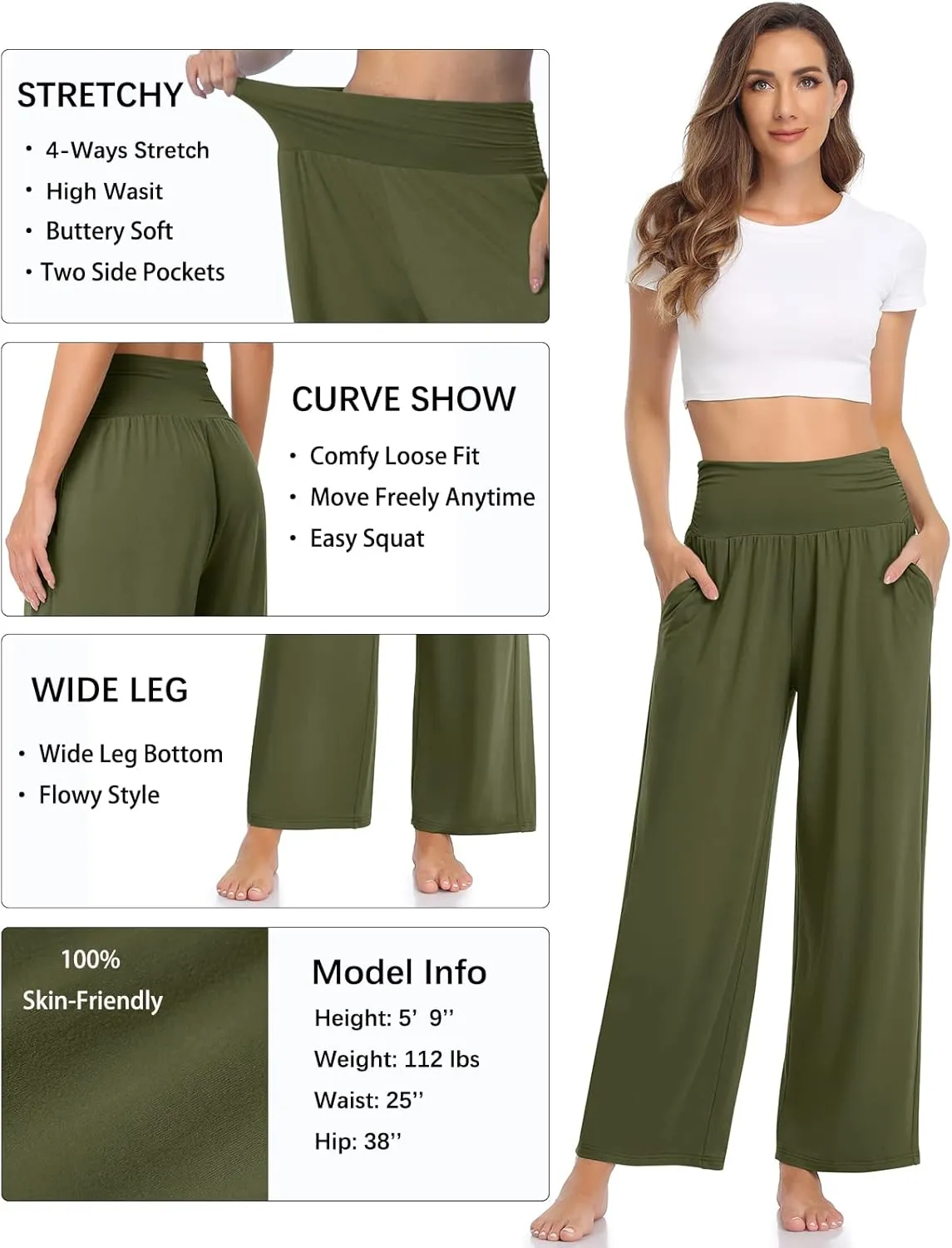 TARSE Womens Wide Leg Pants Casual Loose Yoga Sweatpants Comfy Lounge Pajama Flowy Pants Pockets