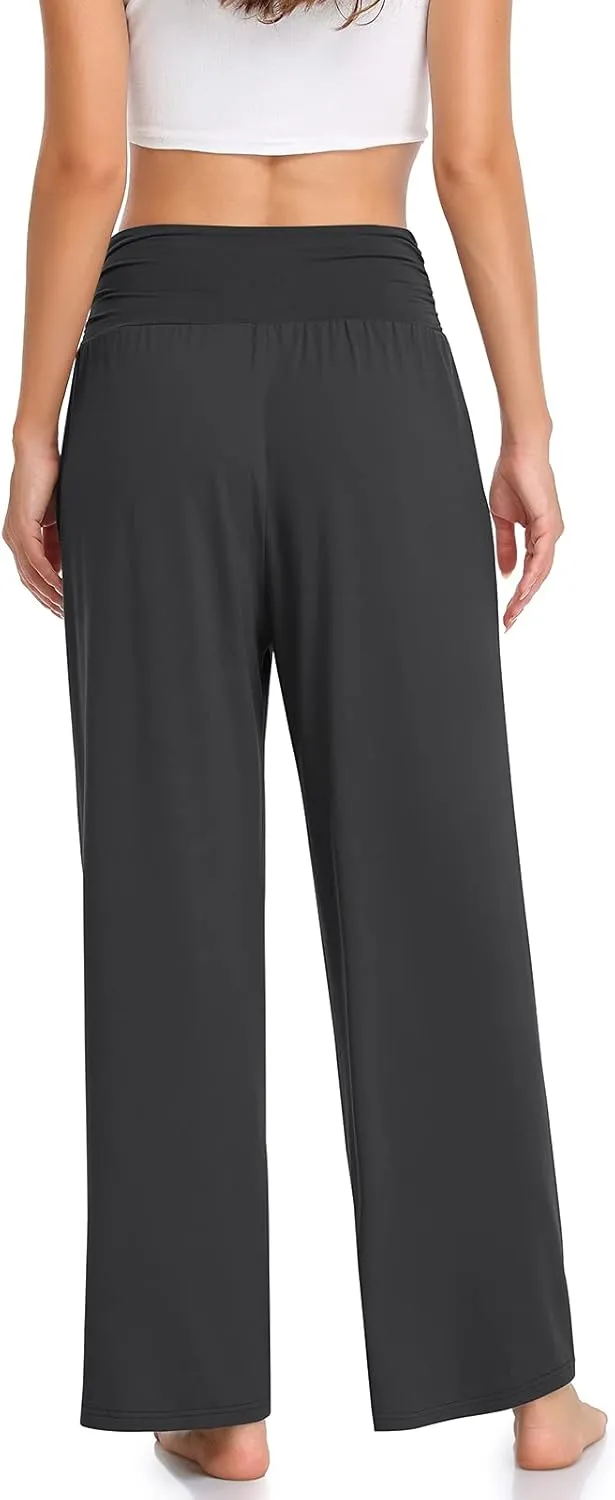 TARSE Womens Wide Leg Pants Casual Loose Yoga Sweatpants Comfy Lounge Pajama Flowy Pants Pockets