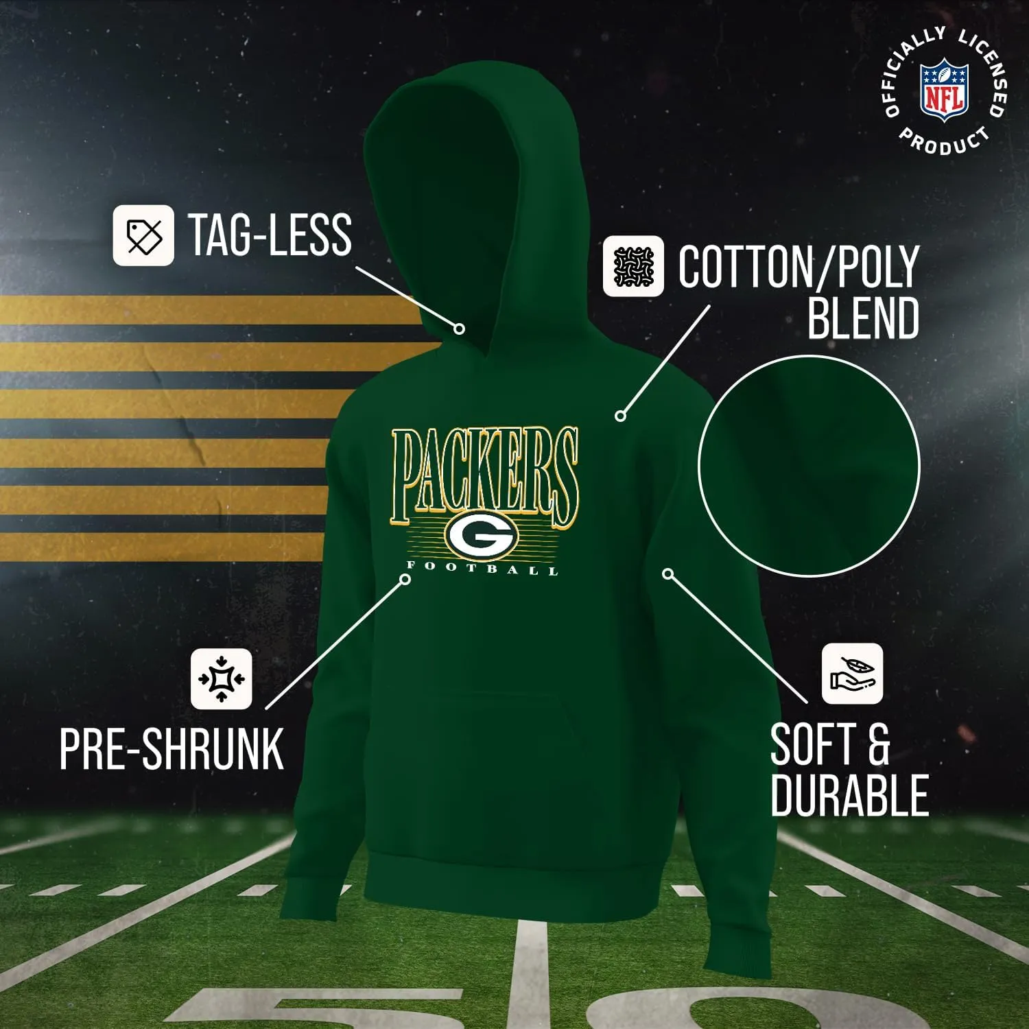Team Fan Apparel NFL Youth Overtime Blueprint Football Fleece Hooded Sweatshirt, For Boys and Girls, Pro Hoodie Pullover