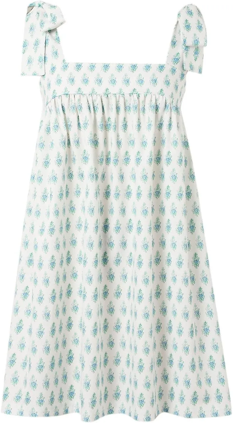 Tie Shoulder Mini Dress for Women Cute Polka Dot Square Neck Beach Short Dress Loose Fit Swing Vocation Sundress