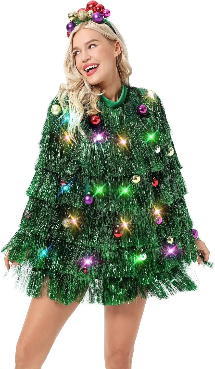 Tinsel Dress for Women, Multi Layer Tinsel Fringe Foil Dance Costume for Carnival Christmas Festive Party Event