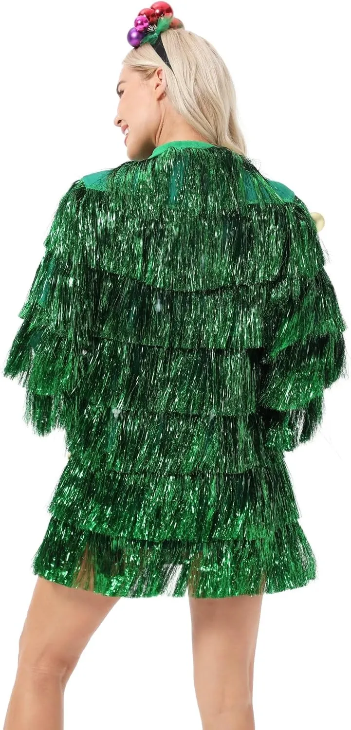 Tinsel Dress for Women, Multi Layer Tinsel Fringe Foil Dance Costume for Carnival Christmas Festive Party Event