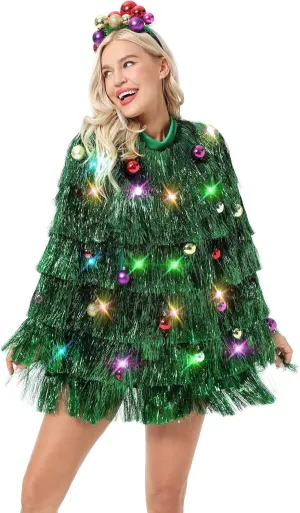 Tinsel Dress for Women, Multi Layer Tinsel Fringe Foil Dance Costume for Carnival Christmas Festive Party Event