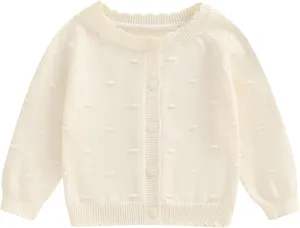 Toddler Baby Girl Thin Knit Sweater Coat Long Sleeve Button Up Cardigan Cable-Knit Knitwear Jacket Fall Winter Clothes
