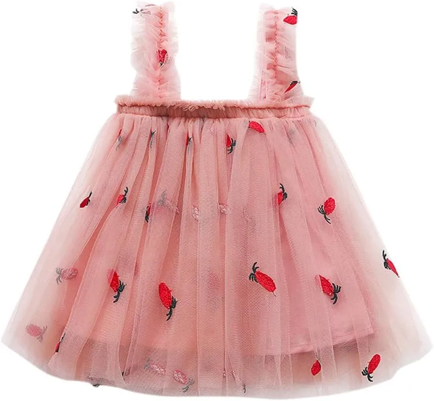 Toddler Baby Girl Tutu Dress Floral Print Tulle Dress Little Girl Sleeveless Princess Dresses with Flower Headband