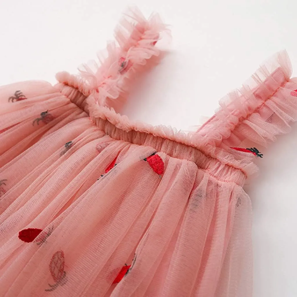 Toddler Baby Girl Tutu Dress Floral Print Tulle Dress Little Girl Sleeveless Princess Dresses with Flower Headband