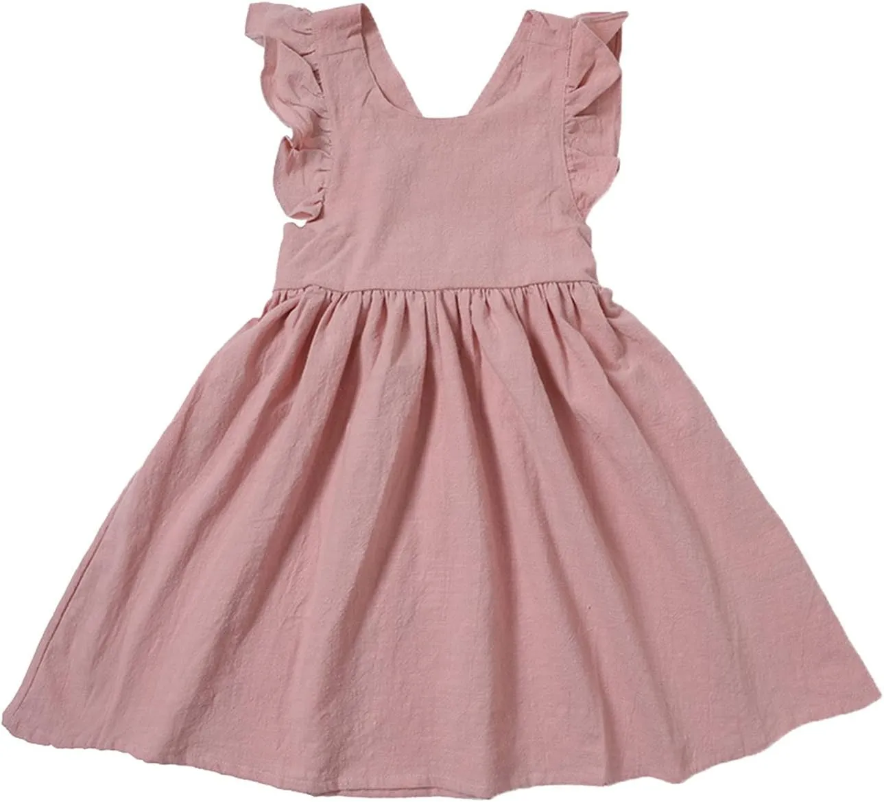 Toddler Linen Dress Baby Girls Ruffle Sleeveless Casual Party Dresses Summer Beach Sundress Mini Dresses