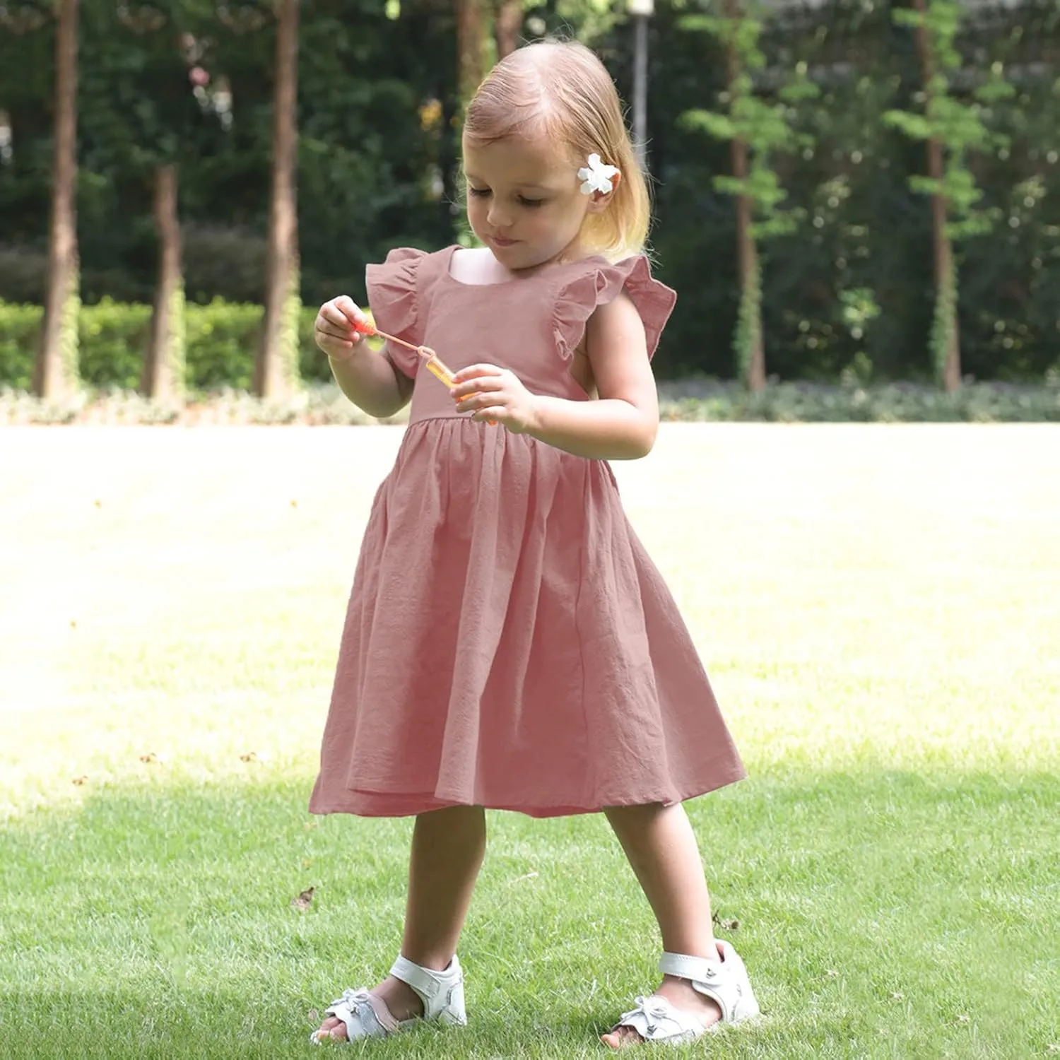 Toddler Linen Dress Baby Girls Ruffle Sleeveless Casual Party Dresses Summer Beach Sundress Mini Dresses