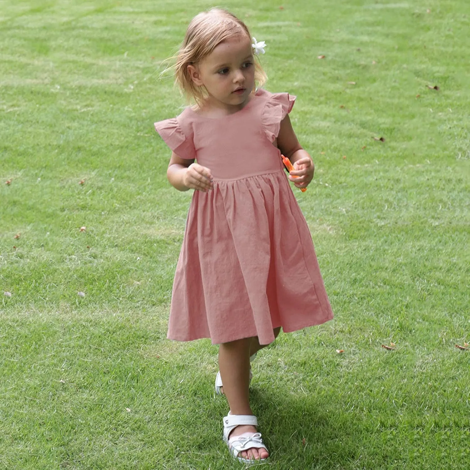 Toddler Linen Dress Baby Girls Ruffle Sleeveless Casual Party Dresses Summer Beach Sundress Mini Dresses