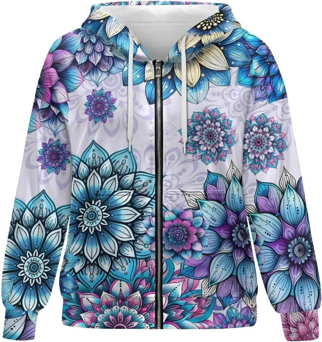 TODIYADDU Zip Up Hoodie for Women Fashion Sweatshirts with Pockets Oversized Jacket Drawstring Hoodies Y2k Winter Outfits