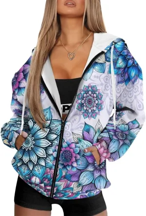 TODIYADDU Zip Up Hoodie for Women Fashion Sweatshirts with Pockets Oversized Jacket Drawstring Hoodies Y2k Winter Outfits