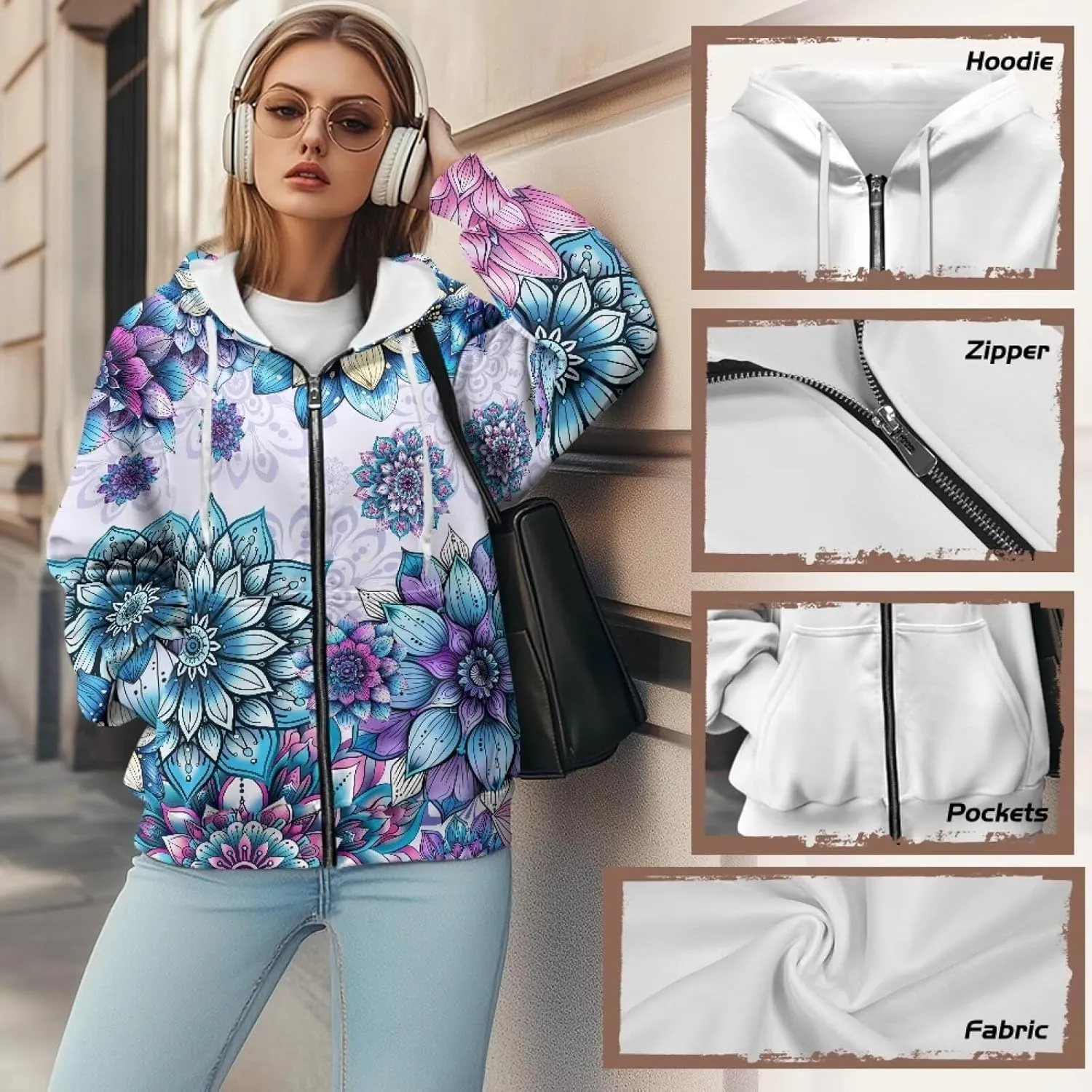 TODIYADDU Zip Up Hoodie for Women Fashion Sweatshirts with Pockets Oversized Jacket Drawstring Hoodies Y2k Winter Outfits