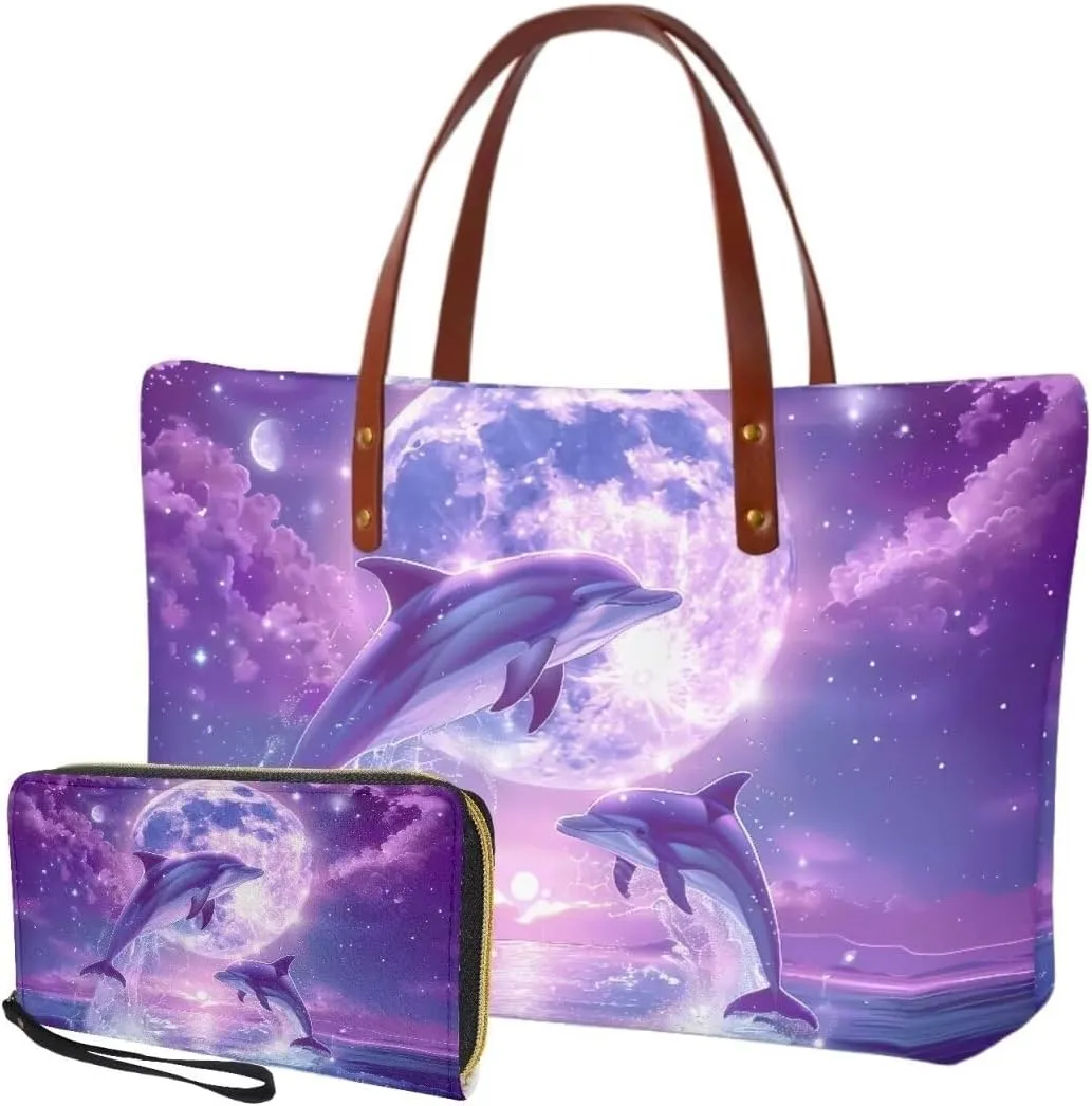 Top Handle Purse for Women, Large Tote Handbag With PU Wallet Set