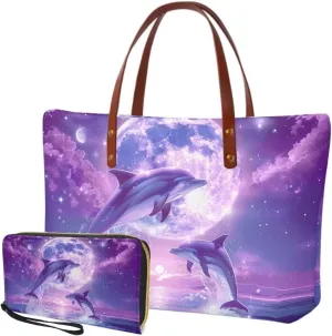 Top Handle Purse for Women, Large Tote Handbag With PU Wallet Set