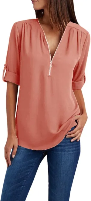 Tunic Tops for Women Loose Fit Dressy Long Sleeve Shirts for Women Fall Outfits for Women 2024 Half Zip Up Tops