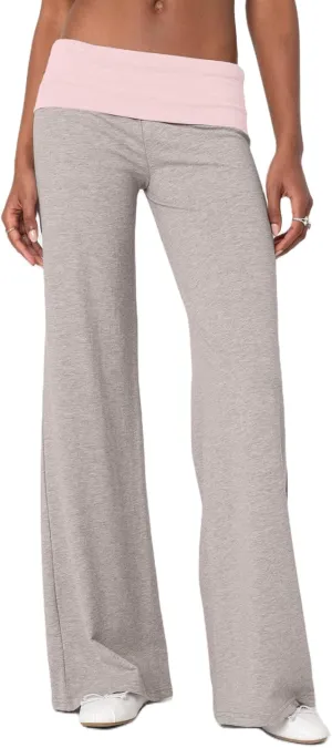 UAURORAO Fold Over Yoga Pants for Women Wide Leg Workout Sweatpants Y2k Striped Lounge Pants
