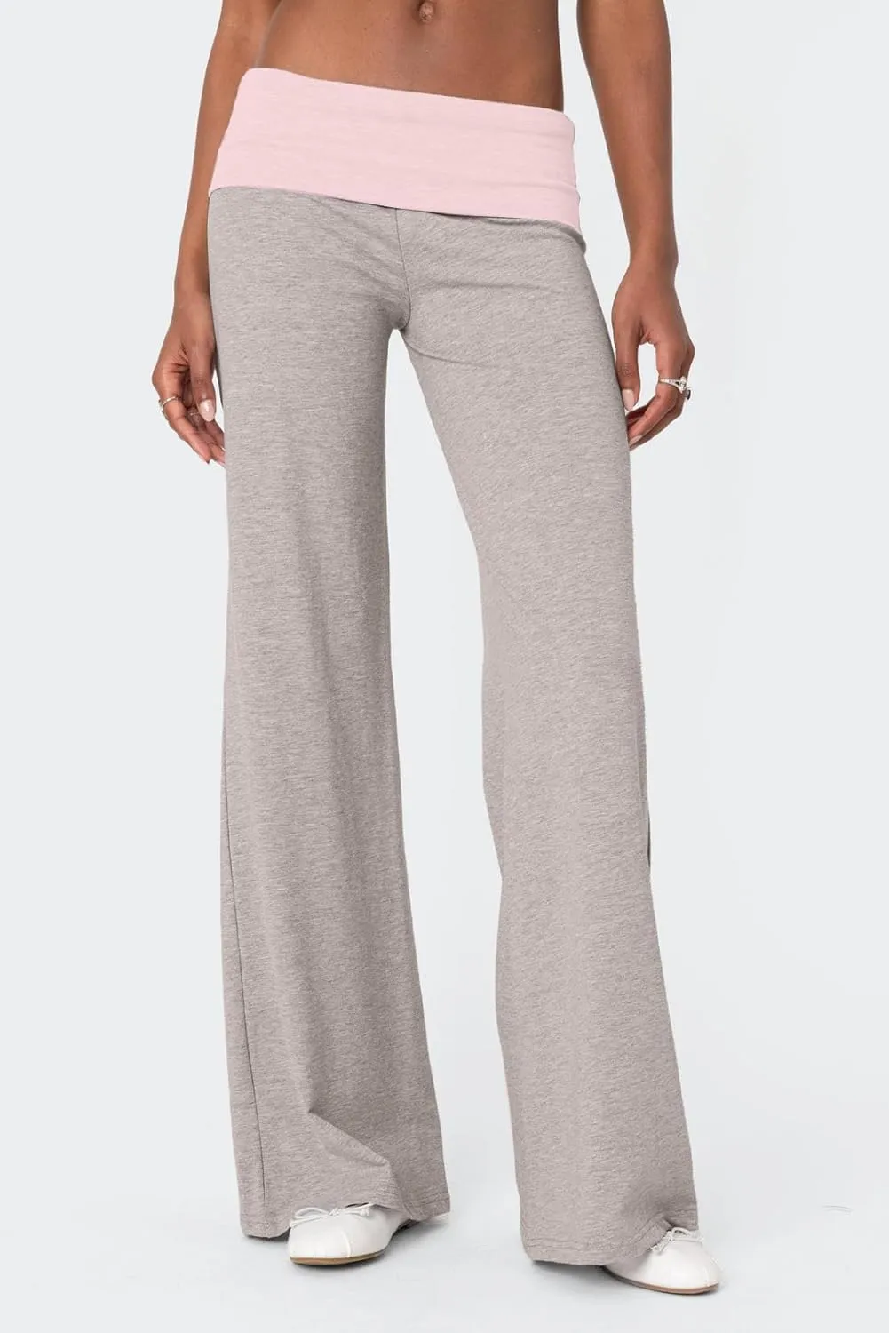 UAURORAO Fold Over Yoga Pants for Women Wide Leg Workout Sweatpants Y2k Striped Lounge Pants