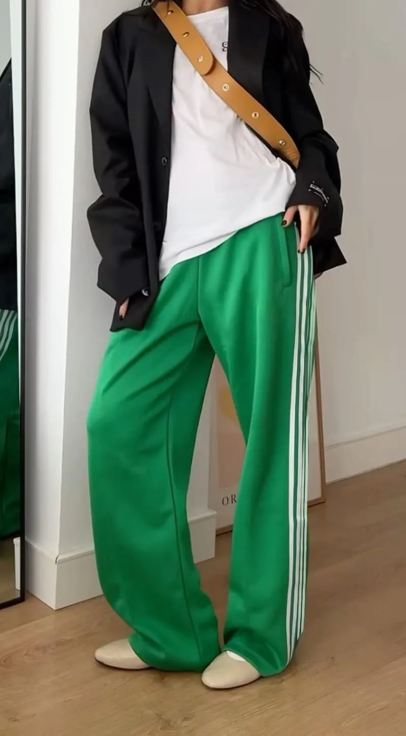 UAURORAO Women Y2k Track Pants Baggy Striped Joggers Sweatpants Elastic Waist Color Block Parachute Pants with Pockets