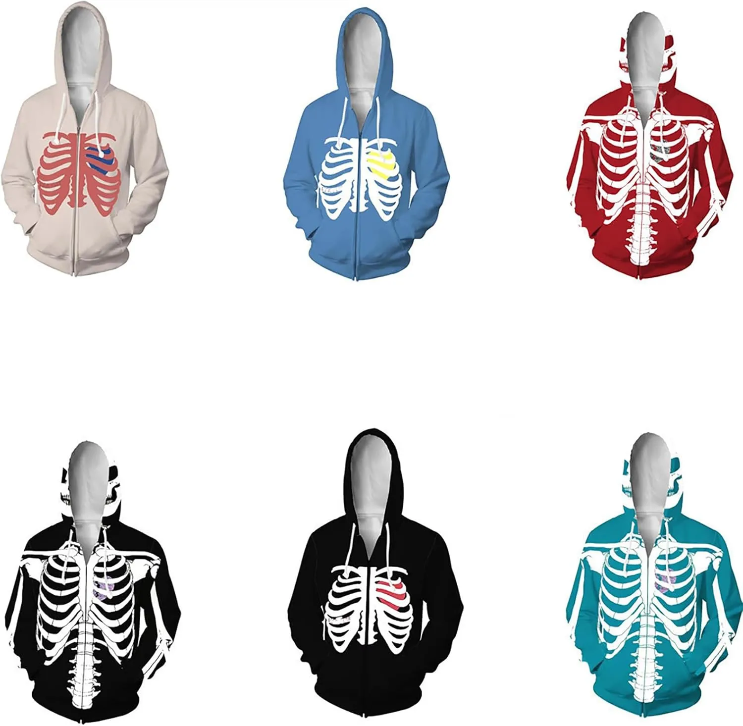 Unisex Skeleton Hoodie Novelty Graphic Zip Up Skull Hoodies for Men Women Oversized Hoodie Jacket Sweatshirt