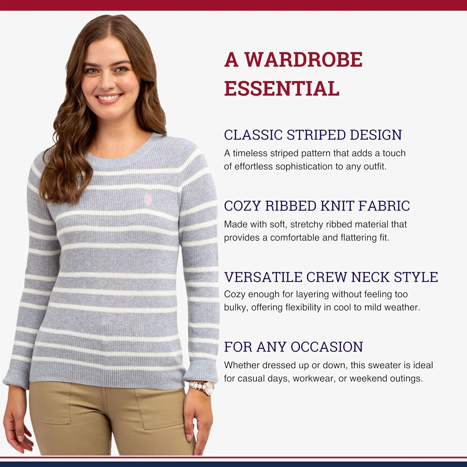 U.S. Polo Assn. Women's Crew Neck Sweaters  Raglan, Cable Knit & Striped