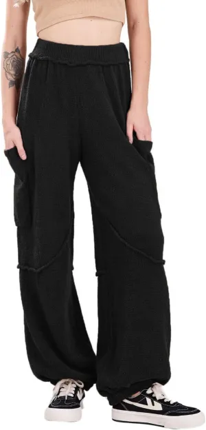 utcoco Women's Fuzzy Fleece Wide Leg Pants Elastic Waist Knit Pants Casual Comfy Lounge Trousers with Pockets