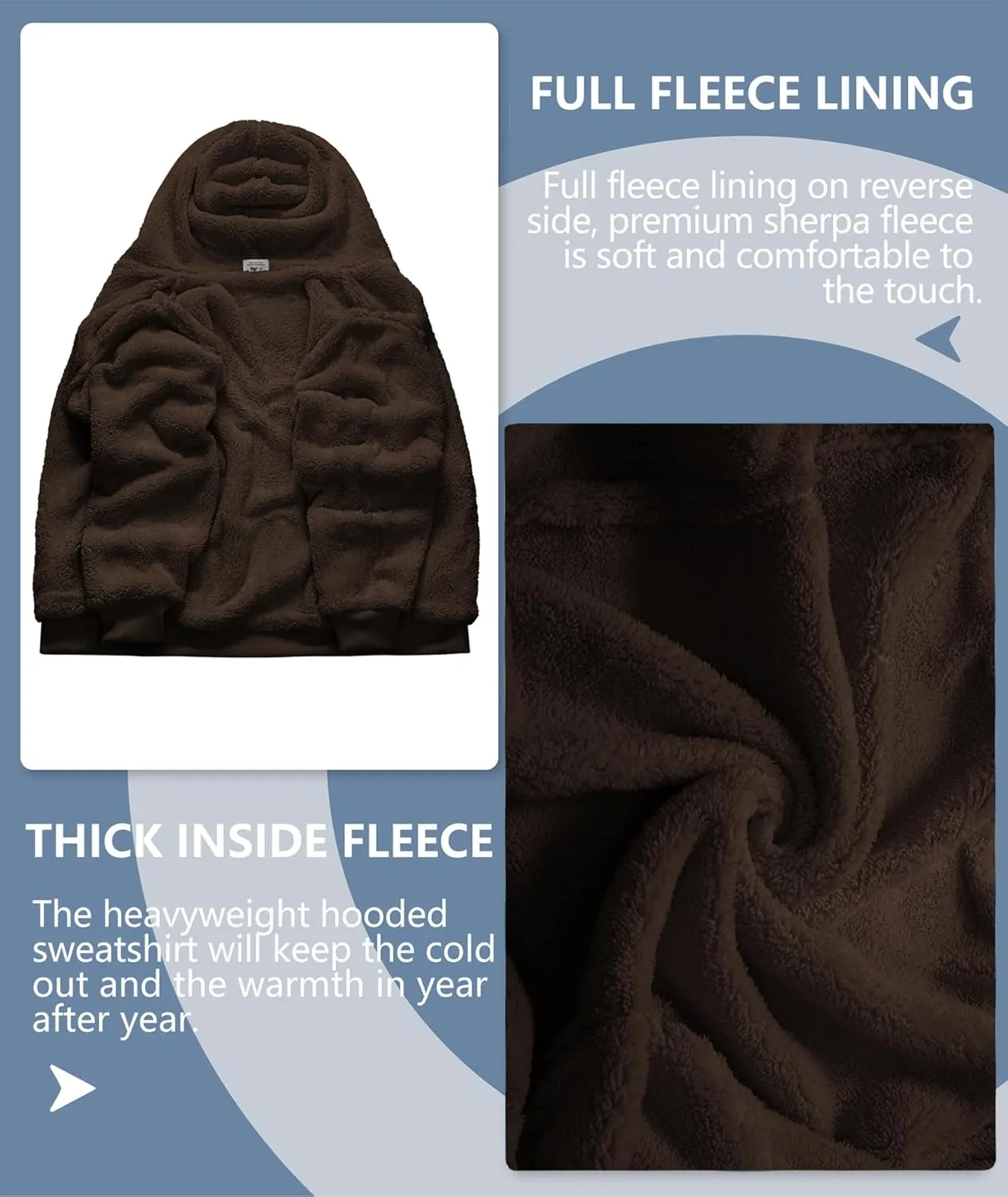 V VALANCH Men Hoodie Zip Up Winter Sherpa Lined Sweatshirt Heavyweight Thick Warm Fleece Jacket