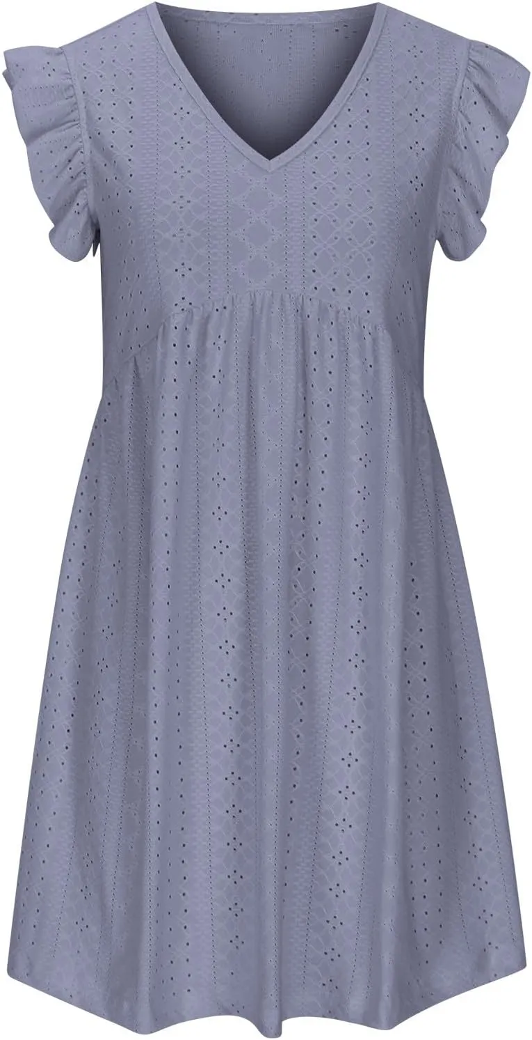 Vacation Dresses for Women 2025 Wedding Guest Mini Dresses 2025 Casual V Neck Ruffle Dress Summer Vacation Sundress
