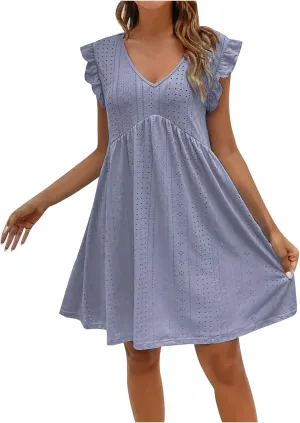 Vacation Dresses for Women 2025 Wedding Guest Mini Dresses 2025 Casual V Neck Ruffle Dress Summer Vacation Sundress