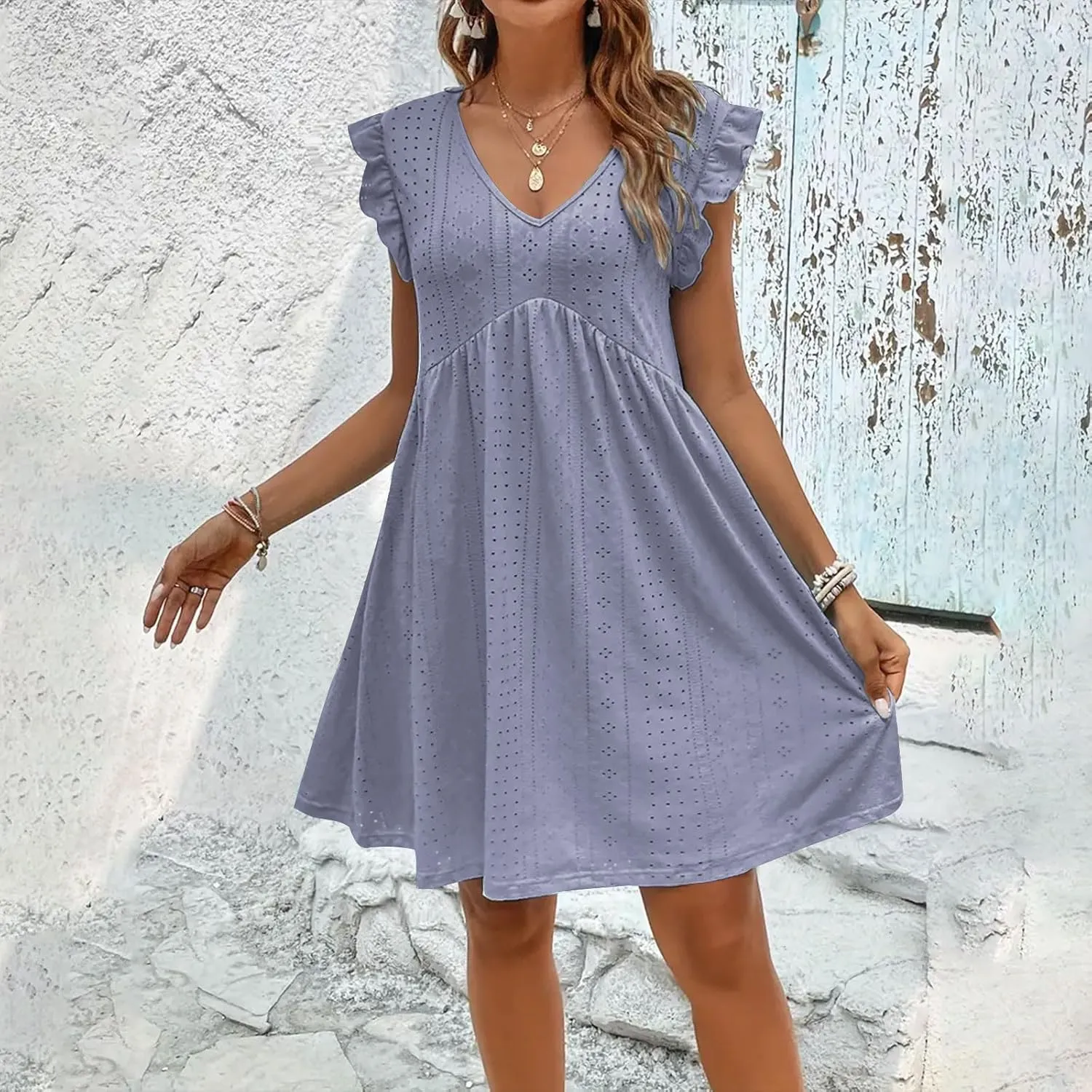 Vacation Dresses for Women 2025 Wedding Guest Mini Dresses 2025 Casual V Neck Ruffle Dress Summer Vacation Sundress